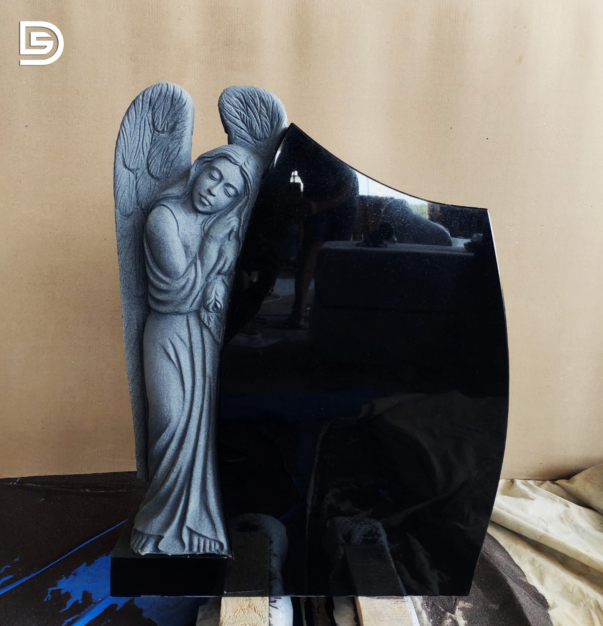Angel Engraved Black Granite Monument 